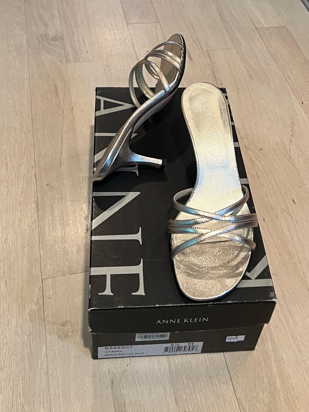 Anne Klein Silver Strappy Mule Heels